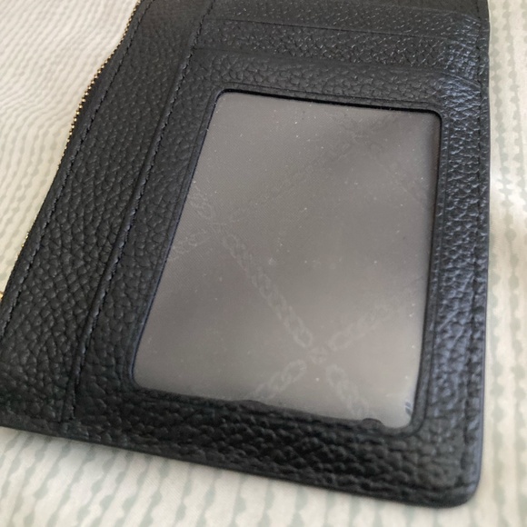 Michael Kors Leather Jet Black and Gold Small Coin Wallet Wristlet Purse - Picture 11 of 13